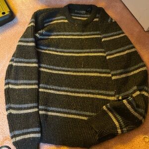 Peter England MEDIUM brown blue and creams striped crew neck sweater l